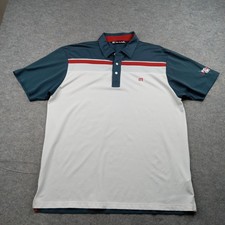 Travis Mathew Polo Shirt Mens XL Blue White Red Colorblock Golf Performance