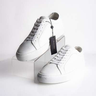 Massimo Dutti Mens Lace Up Leather Sneakers Shoes White Sz US 7 EU 40 DEFECTS