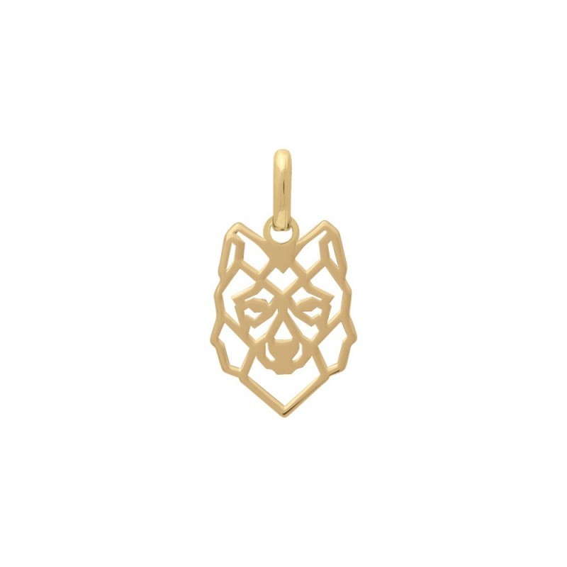 Pendentif loup origami en or plaqué 750/000 au poinçon de maître