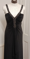 JS Boutique Evening Maxi Party Gown Black Sparkling Rhinestone detail Size 8