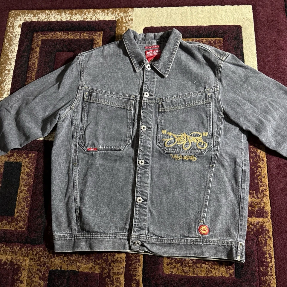 Chaqueta de mezclilla holgada vintage años 90 Y2K JNCO bordada LA para hombre talla XL Foto 2 de 4