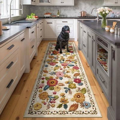 2x6 Machine Washable Runner Rug, Kitchen Hallway Area Rug Beige Vintage Boho ...