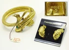 Vtg. Signed MONET Goldtone Costume Jewelry Bracelet + Earrings NO RESERVE! - 3