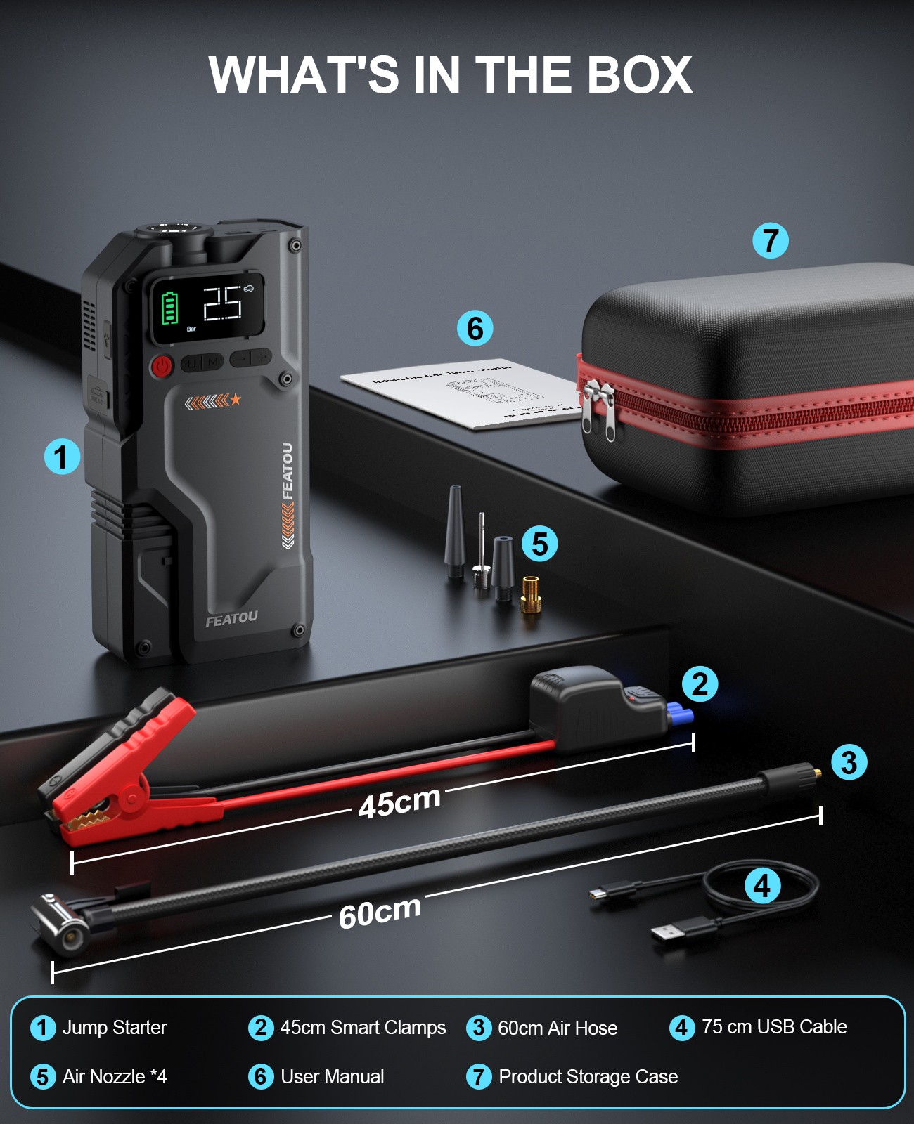 Featou 8000A Car Jump Starter With Air Compressor Pack Booster 12V Power Bank US