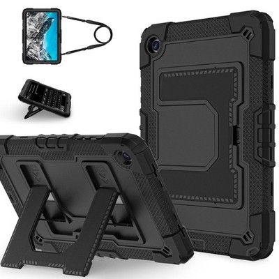 Silikon Hybrid Hülle für Samsung Galaxy Tab A11 Plus Big Holder & Gurt Schwarz