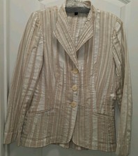 Lafayette 148 New York Sz. 10 Blazer Jacket Beige/Ivory Textured Lines