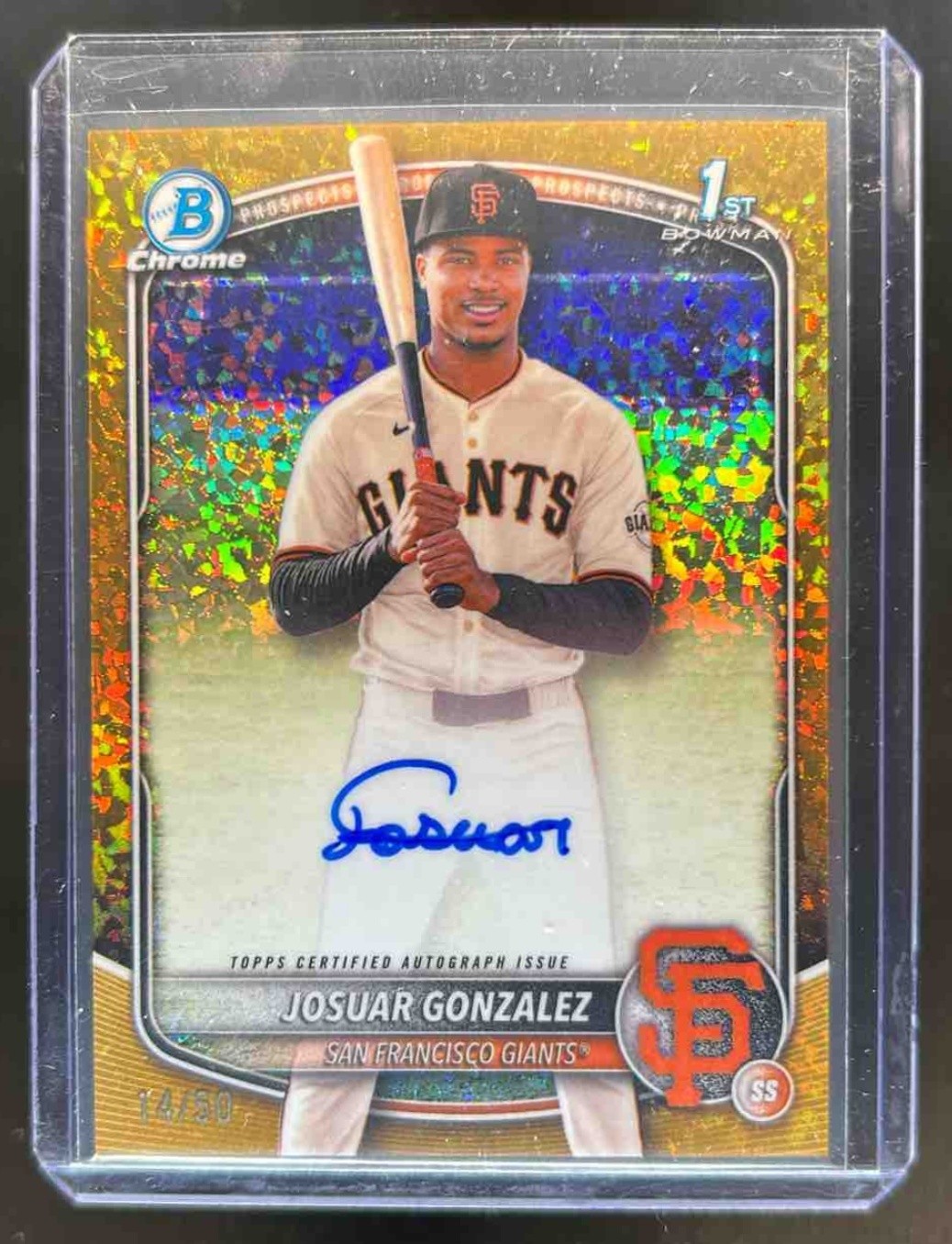 2025 Bowman Chrome Josuar Gonzalez Auto Gold Mini Diamonds Refractor 1st #14/50