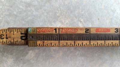 Vintage Accordion 72  Folding Ruler Lufkin X46 Red End Brass Extension Rule USA