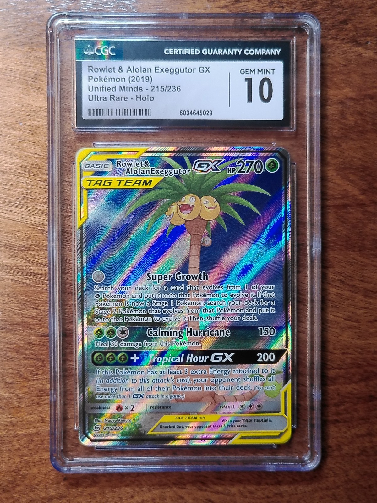 CGC 10 Rowlet & Alolan Exeggutor Gx 215/236 Unified Minds Ultra Rare Pokemon Car