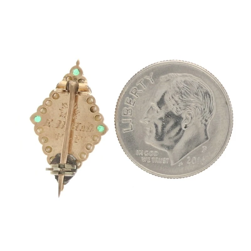 Antigua insignia de fraternidad Psi Upsilon - prendedor de esmeraldas y perlas de semillas de oro de 14 k 1898 Foto 3 de 4