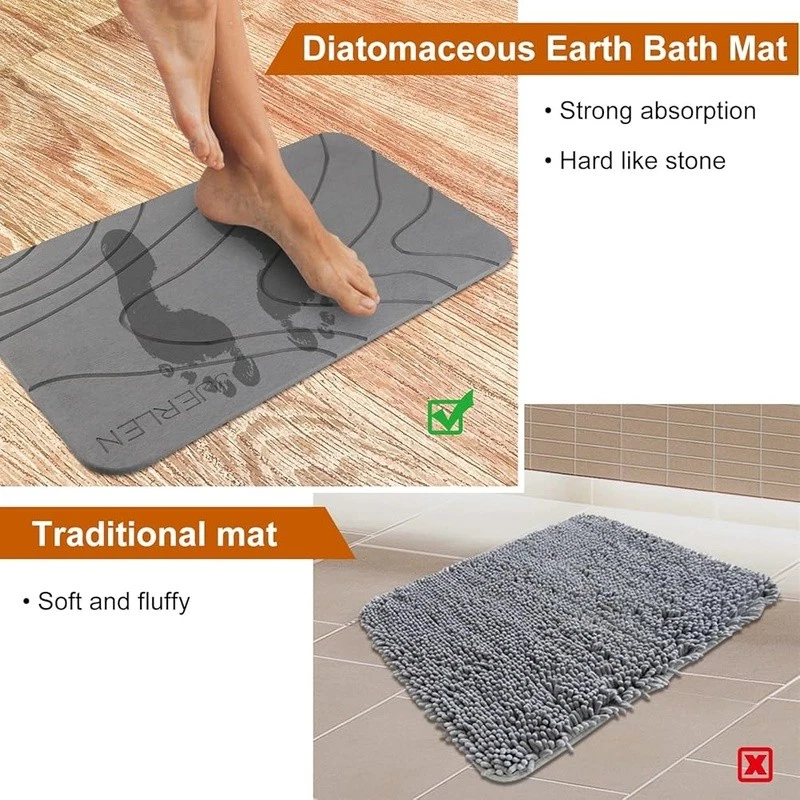 Alfombra de baño de tierra de diatomeas absorbente dura secado rápido antideslizante fácil limpieza 2 piezas Foto 4 de 4