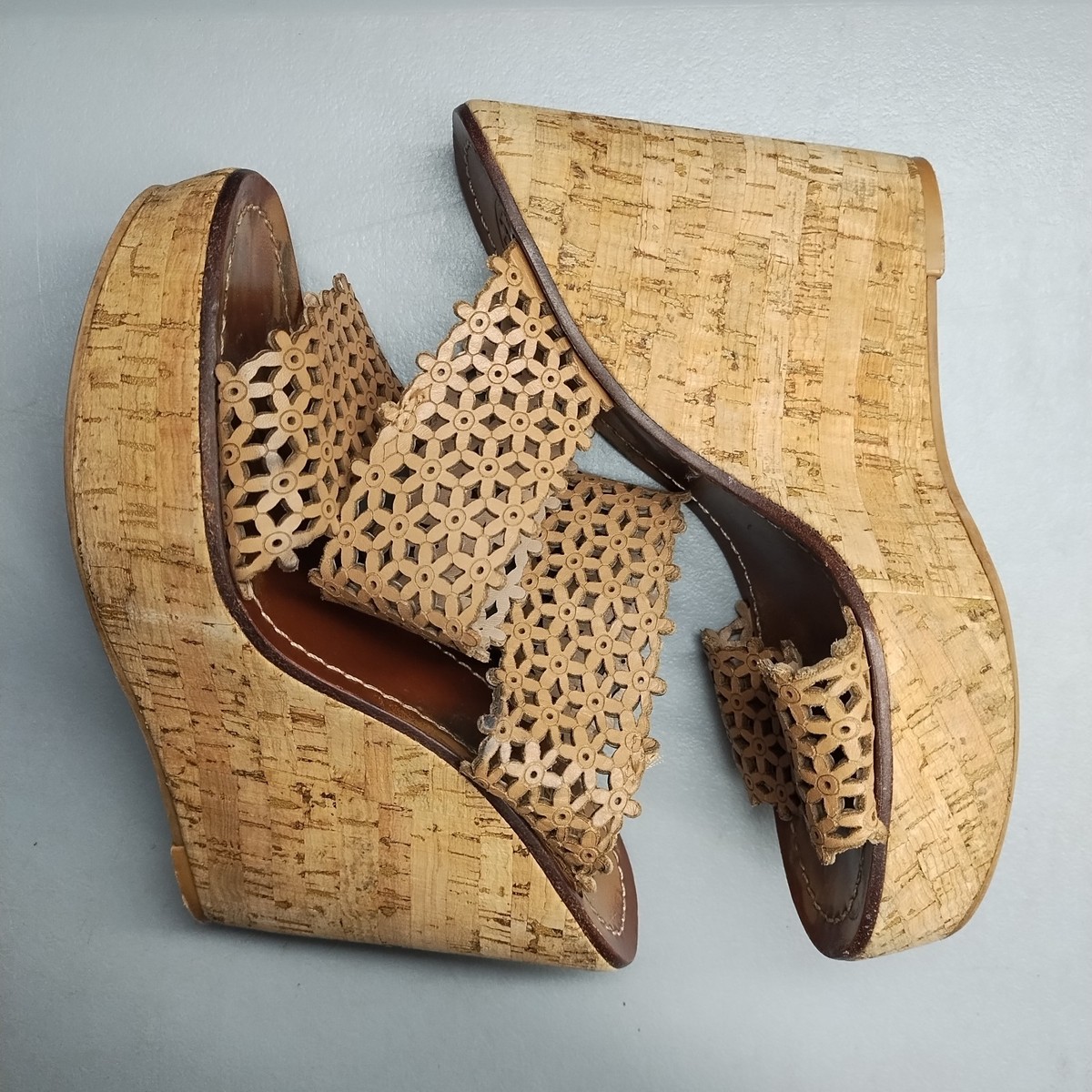 Tory Burch Daisy Wedge Sandals Girls US Size 1 Brown Floral