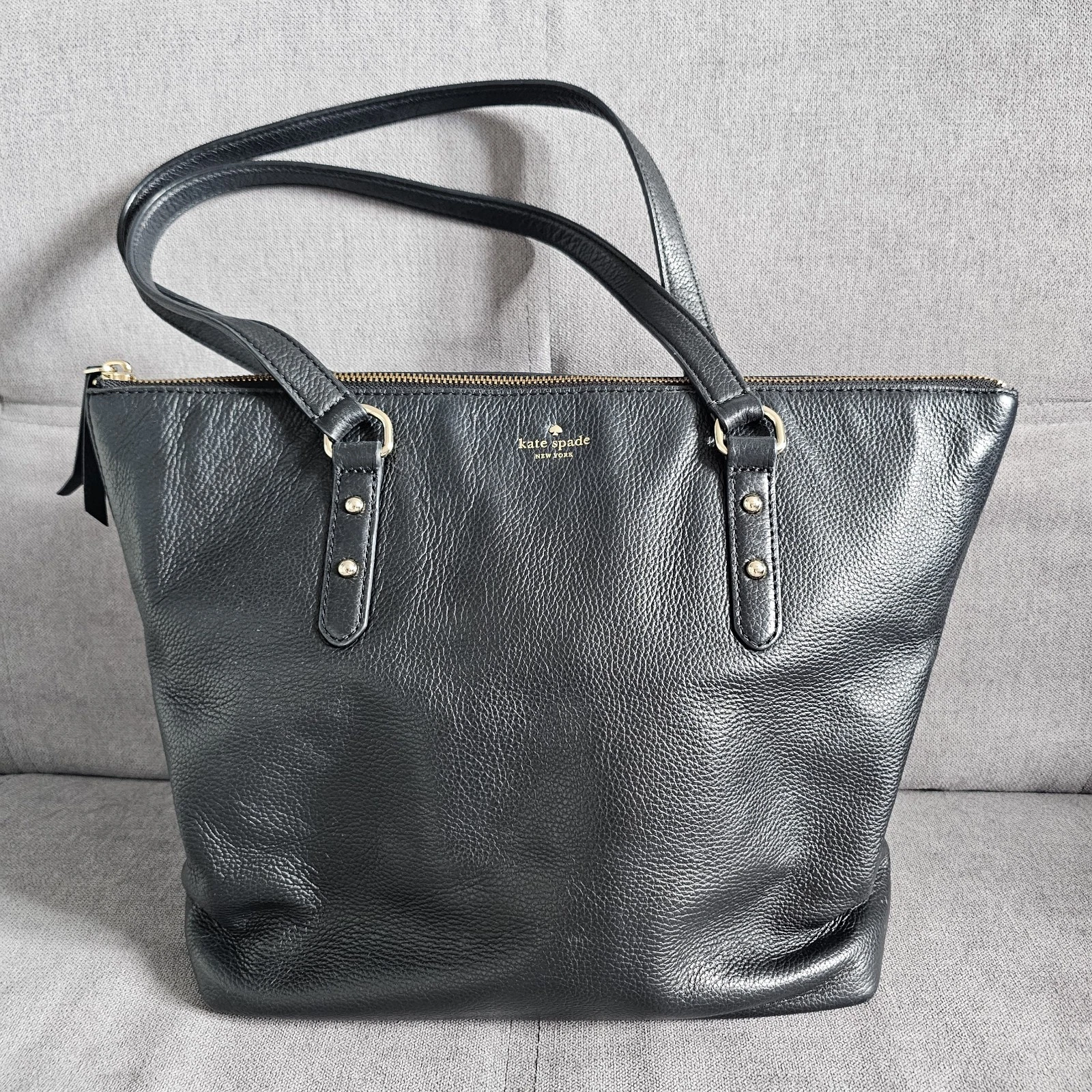 Kate Spade Large Cow Leather Tote Black Gold Hardware