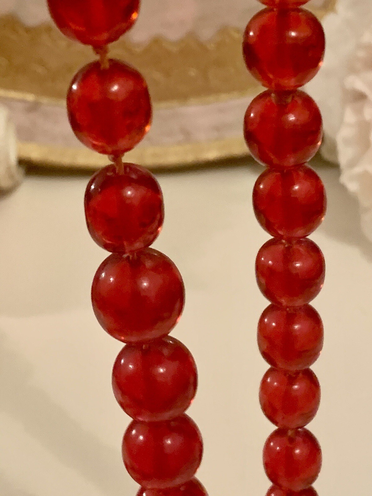 Vintage Plastic Translucent Cherry Red Lucite Bea… - image 5