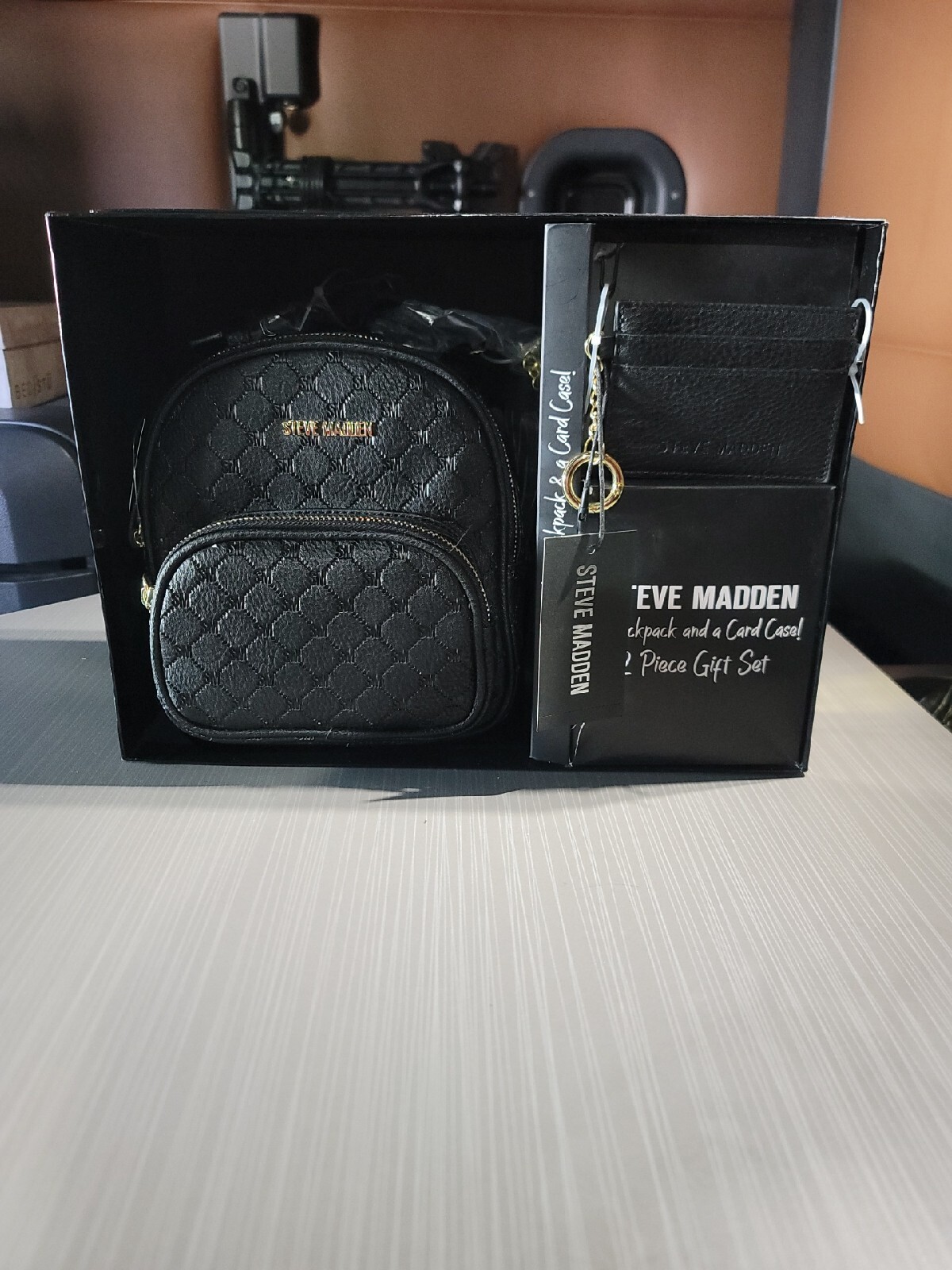 Steve Madden Black Backpack & Card Wallet Set New In Box