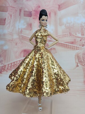 green emerald velvet dress Tiny Frock Shop National Barbie Doll Con ICON Glimmer In Gold Blond Dressed  Doll NRFB