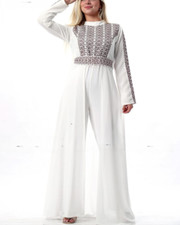 Elegant Palestinian Embroidery Thobe   Luxurious White Design