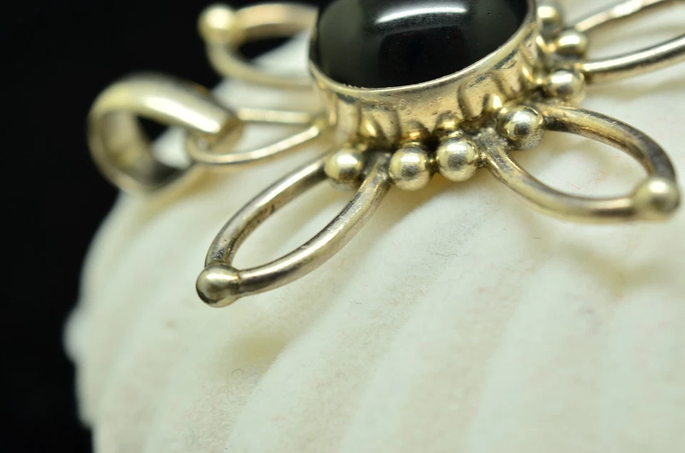 Flor de plata de ley 925 con colgante de ónix encanto Foto 3 de 4