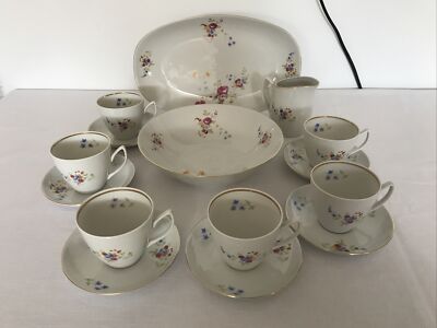 Vintage Chodziez Porcelain Set Of 15 Pieces Floral W/ Gold Trim
