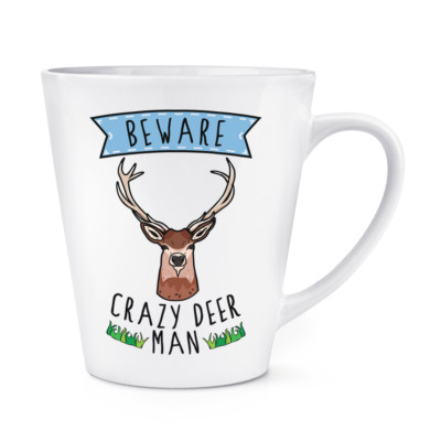 Vorsicht Crazy Deer Man 12 Unzen Latte Becher Tasse - Lustiges Tier
