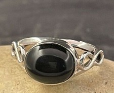 BLACK ONYX RING set in .925 STERLING SILVER Size 8 FREE FAST SHIPPING  