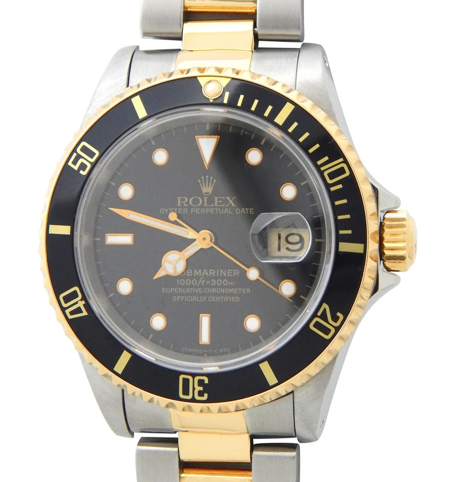 Rolex Submariner Date 16613 para hombre oro amarillo de 18 quilates reloj de acero inoxidable negro Sub