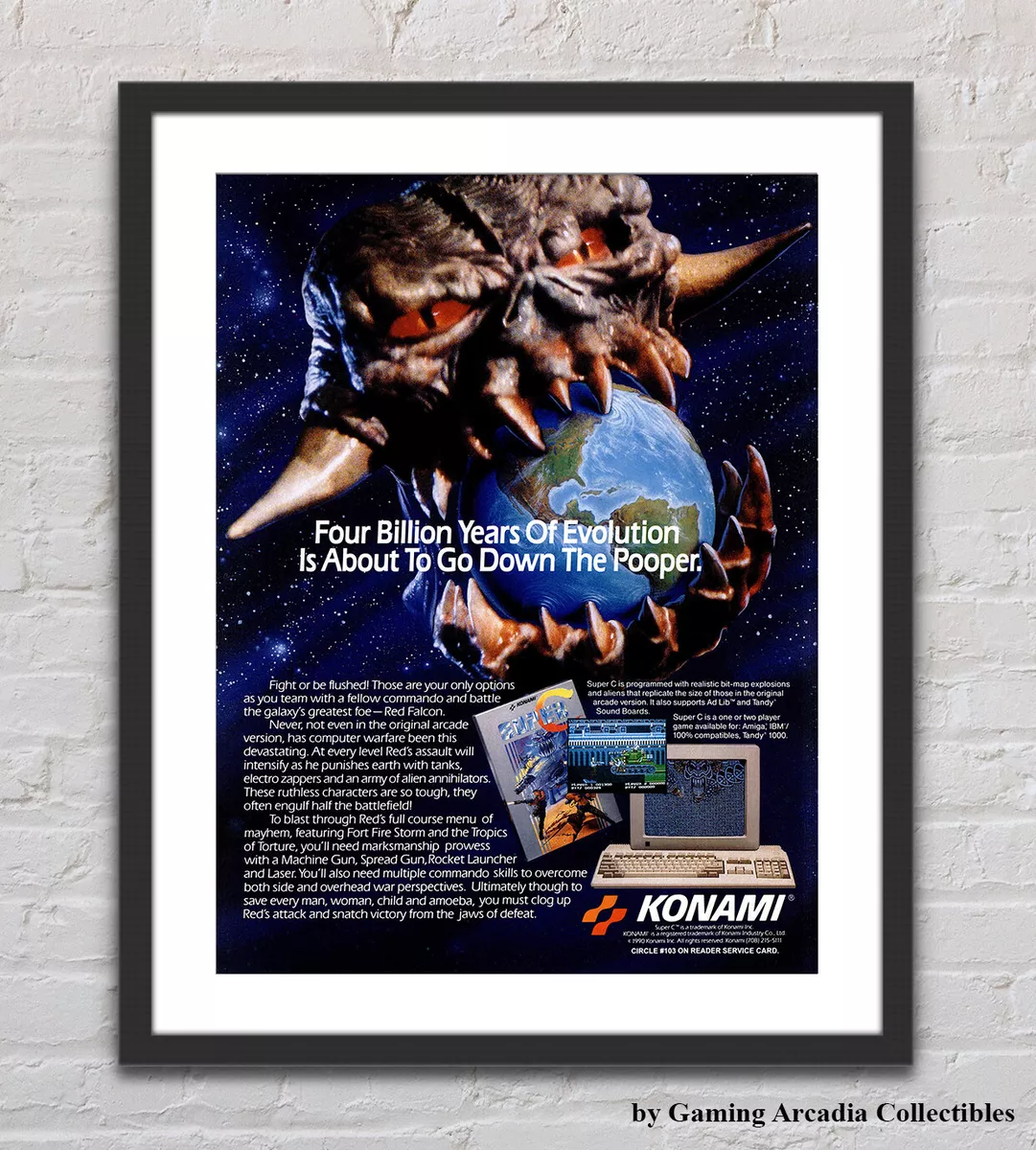 Super C Contra Nintendo NES Amiga Glossy Promo Ad Poster Unframed G4329