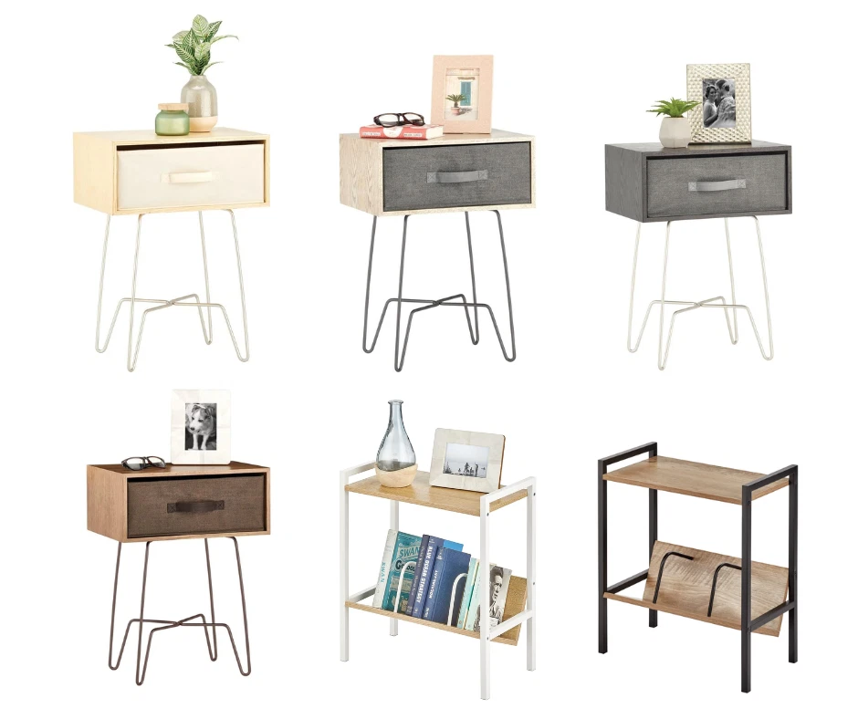 mDesign Side Table Nightstand with Drawer Various Colours Brown Grey Black