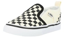 Vans Asher v Toddler Baby Unisex White/Beige CHECKER Slip On Trainers Shoes