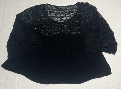 Torrid 2 Top Blouse Plus Size Black Lace Long Bell Sleeves Babydoll Buttons