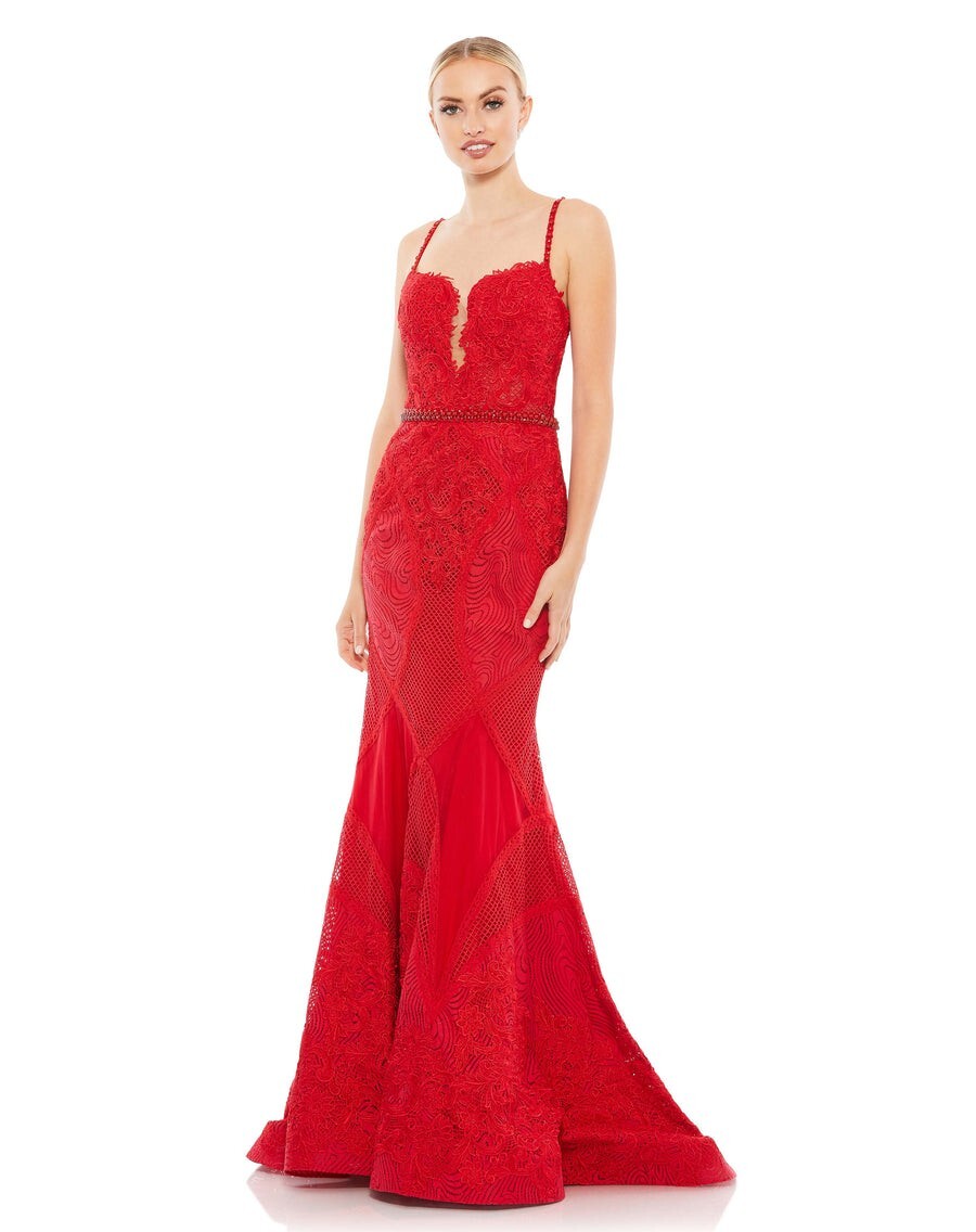 Mac Duggal 79082 Size 4 Embroidered Sleeveless Plunge Neck Mermaid Dress  $798 | eBay