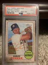 2017 Topps Heritage Carlos Correa Real One On Card Red Ink Auto /68 PSA 9 Astros