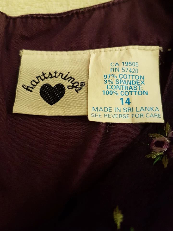 Hartstrings Girls 14 Plum Pink Green Embroidered Floral Leaf Jumper Zipper Dress - Image 3 of 4