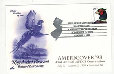 1998 AMERICOVER AFDCS CONVENTION PICTORIAL FDC 3050 PHEASANT COIL SINGLE