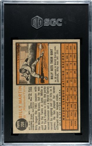 SGC 6,5 - 1962 Topps #208 Billy Martin Minnesota Twins - Imagen 2 de 2