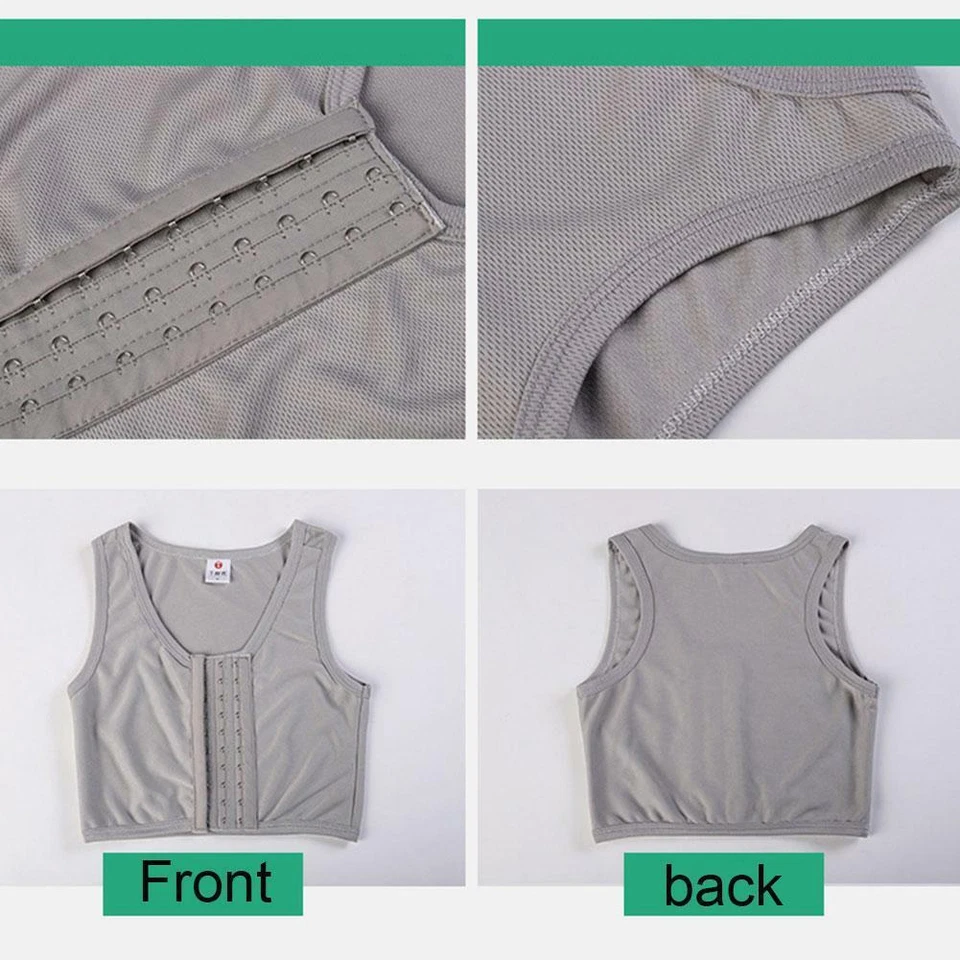 Lesbian Zip Breast Chest Binder Tomboy FTM Bandage Boob Vest Crop Top S-4XL. - Image 3 of 4