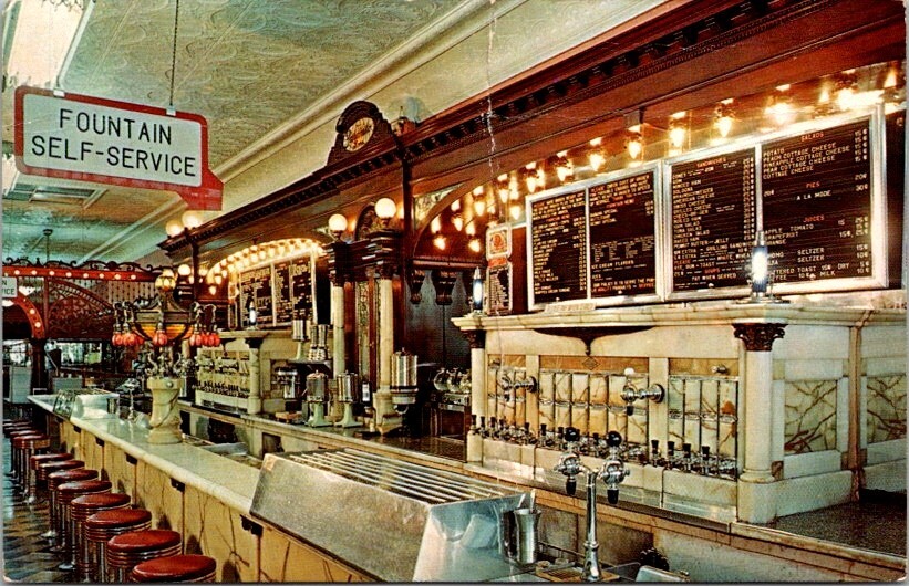 Postcard Lunchenette Soda Fountain Zaharako's in Columbus Indiana IN       1024