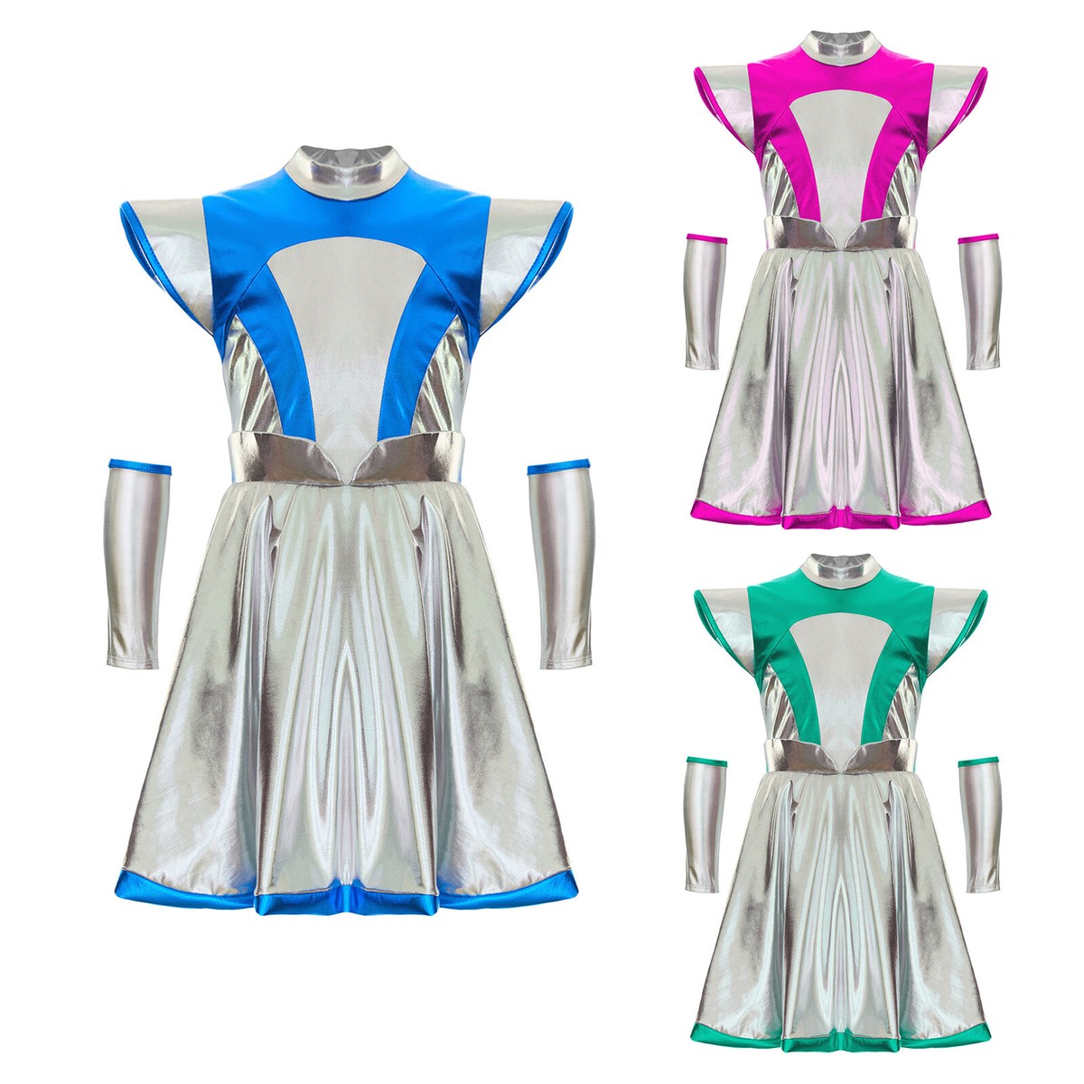 Kids Girls Dress Hip Hop Alien Cosplay Robot Costume Pleated