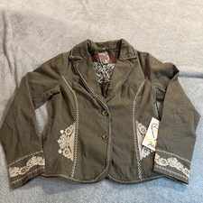 Love Stitch Jacket Women’s Size Medium Olive Floral Embroidered Stitch Jacket