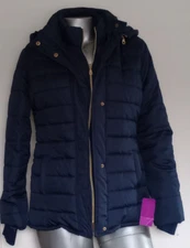 NWT Woman Rampage Puffer W/Removable Hood Jacket Size L Long Sleeve Zipper Navy