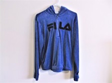 FILA Velour Women Marlin Blue Hooded Sweatshirt 1/4 Zip Sz M Activewear