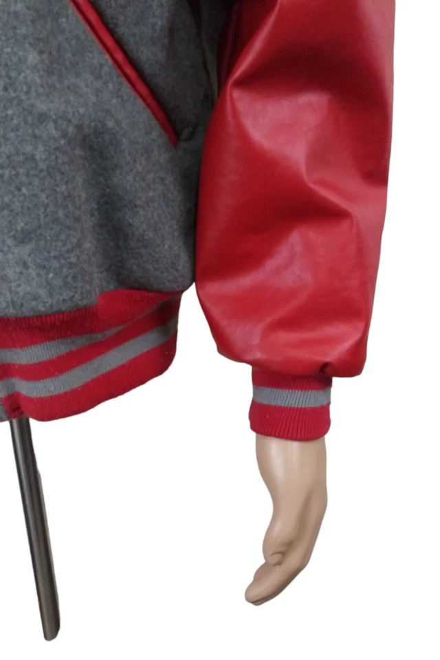 Chaqueta De Colección Para Mujer Amy Reebok EE. UU. Cuero Universitario Lana Gris Roja Talla Grande Foto 4 de 4