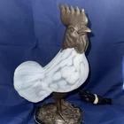 Andrea by Sadek Tin Chi Rooster Tiffany Style White Table Lamp Vintage 1997 RARE