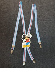 Vintage 70s 80s Disney Mickey Mouse Baby Suspenders Kids Retro Blue Red Stripe