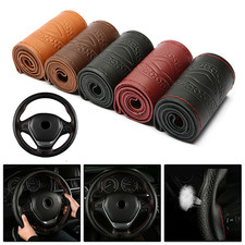 38cm DIY Genuine Leather Car Steering Wheel Cover Embossing Needles Thread
