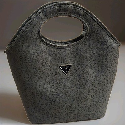 NWOT GUESS Black Monogram Insulated Lunch Tote Bag Cutout Handle Travel Picnic