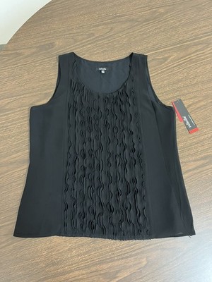 Rafaella Black Ruffle Front Sleeveless Top | Size L | NWT | Easy Care