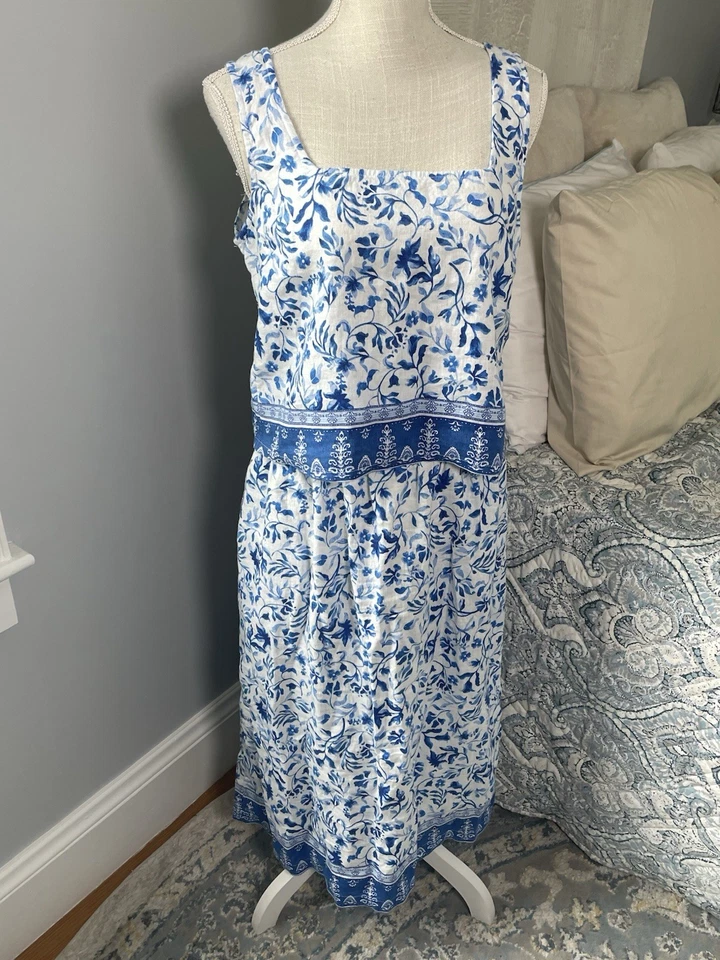 Joie 2 изделия комплект размер L синий белый цветочный льняной соответствующий Майка юбка - Изображение 2 из 4