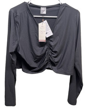 Calia Long Sleeve swim top womens XXL rashguard shirt black New ruched
