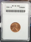 1958 Lincoln Wheat Cent Penny   ANACS  MS66 RED  Old Soapbox Holder